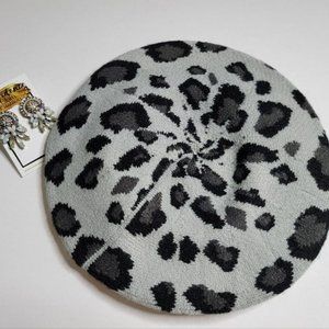GREY AND WHITE LEOPARD PRINT BERET